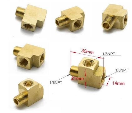 картинка Адаптер - тройник под сенсор температуры/давления масла 1/8 NTP латунь магазин  StreetTuning 
